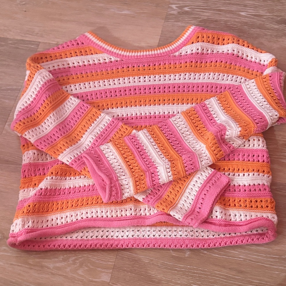 Old Navy Pink and Orange Striped Kids Sweater